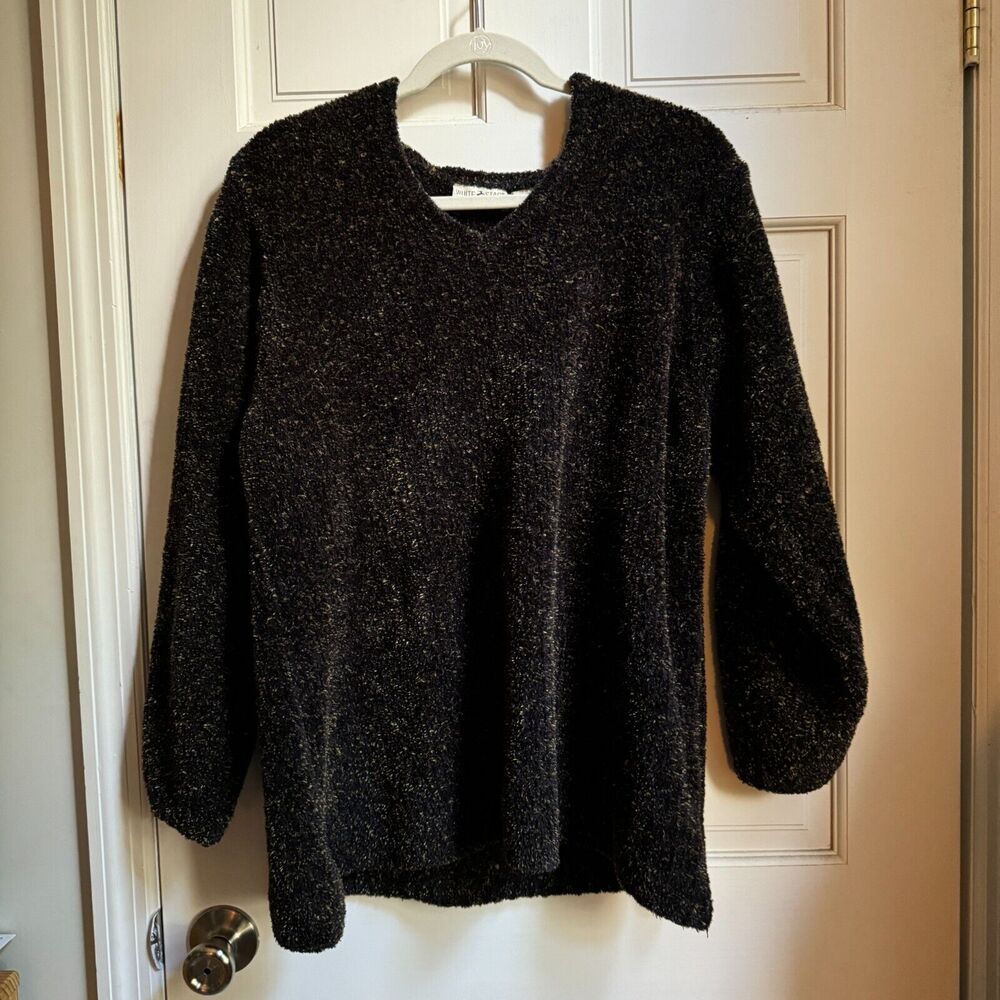 White Stag V-Neck Fuzzy Furry Sweater Plus Size 14W/16W Fuzzy Sweater